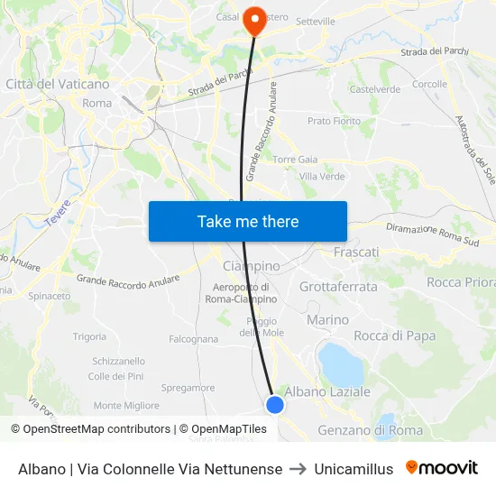 Albano | Via Colonnelle Via Nettunense to Unicamillus map