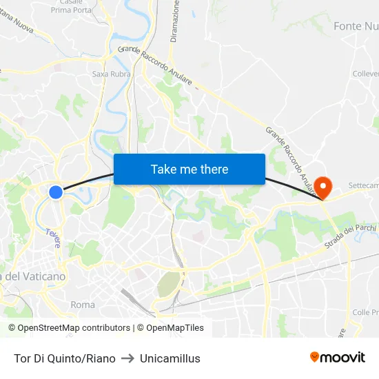 Tor Di Quinto/Riano to Unicamillus map