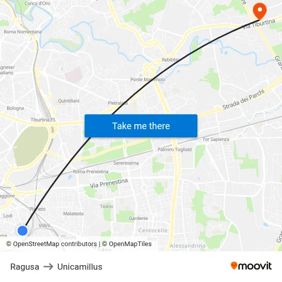 Ragusa to Unicamillus map