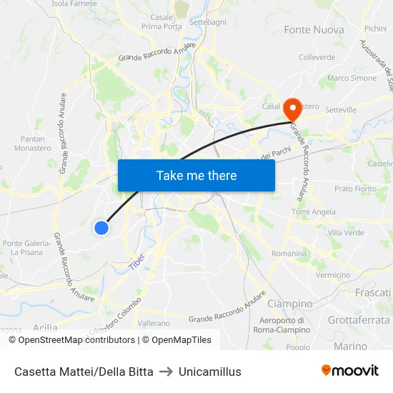 Casetta Mattei/Della Bitta to Unicamillus map