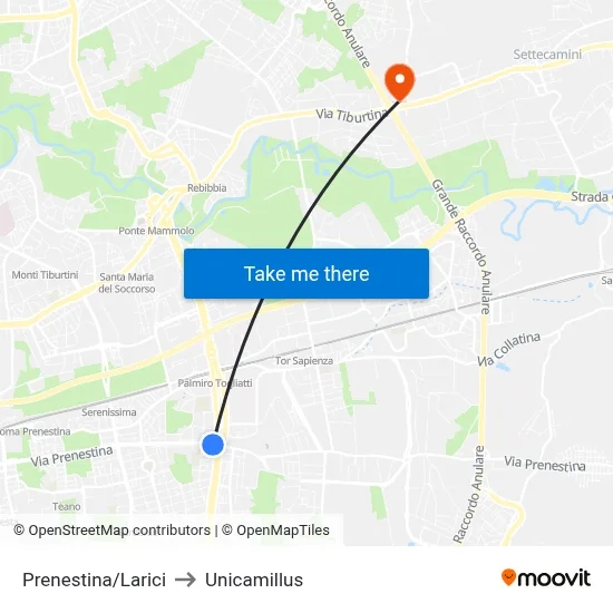 Prenestina/Larici to Unicamillus map