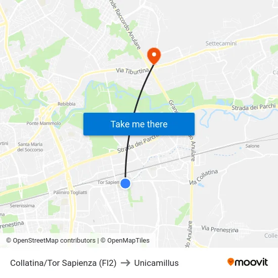 Collatina/Tor Sapienza (Fl2) to Unicamillus map