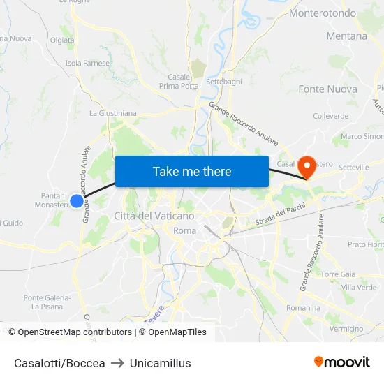 Casalotti/Boccea to Unicamillus map