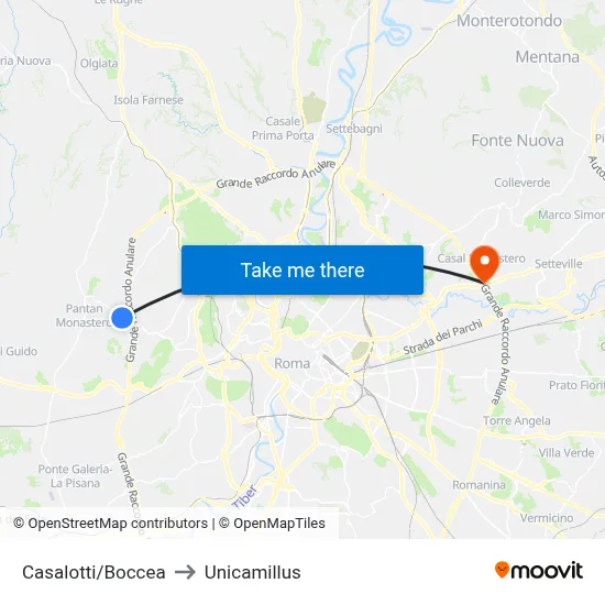 Casalotti/Boccea to Unicamillus map