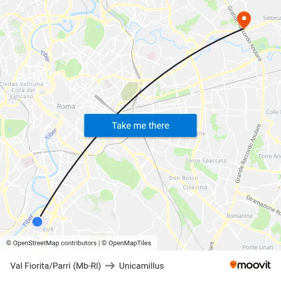Val Fiorita/Parri (Metro-Rail) to Unicamillus map