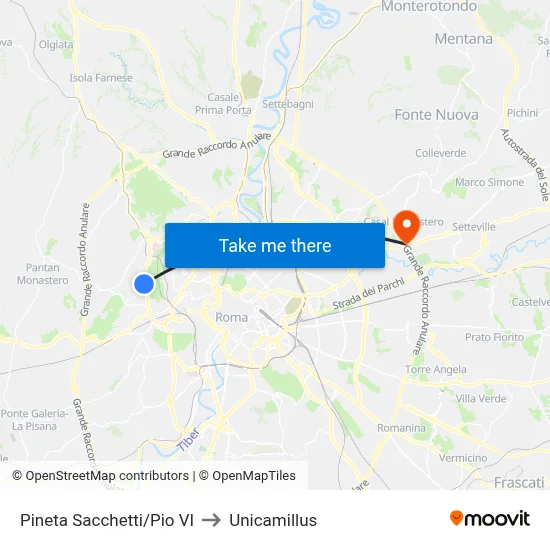 Pineta Sacchetti/Pio VI to Unicamillus map