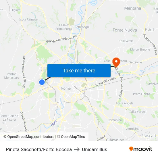 Pineta Sacchetti/Forte Boccea to Unicamillus map