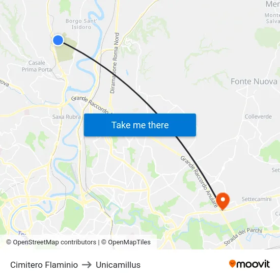 Cimitero Flaminio to Unicamillus map