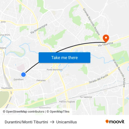 Durantini/Monti Tiburtini to Unicamillus map