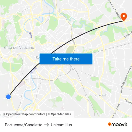 Portuense/Casaletto to Unicamillus map