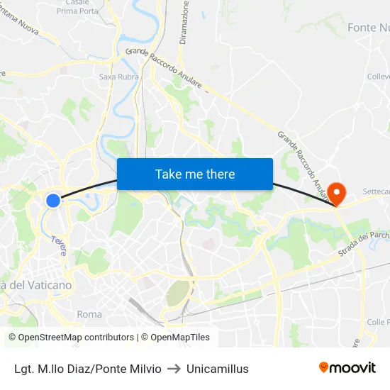 Lgt. M.llo Diaz/Ponte Milvio to Unicamillus map