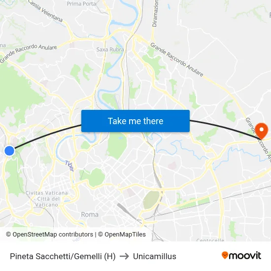 Pineta Sacchetti/Gemelli (H) to Unicamillus map