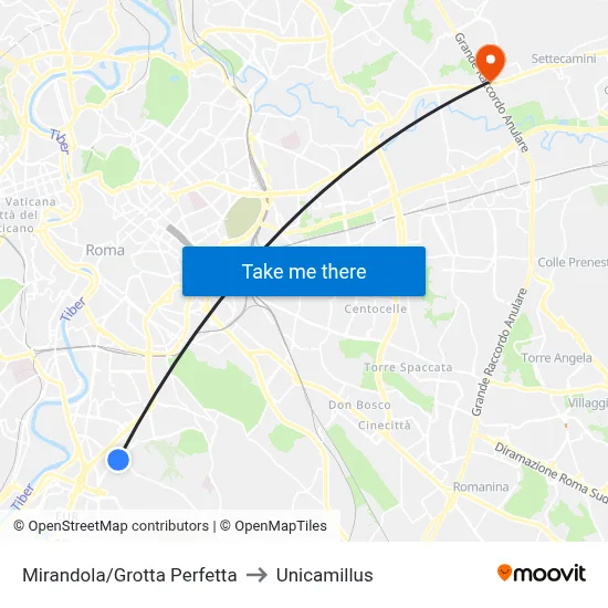 Mirandola/Grotta Perfetta to Unicamillus map