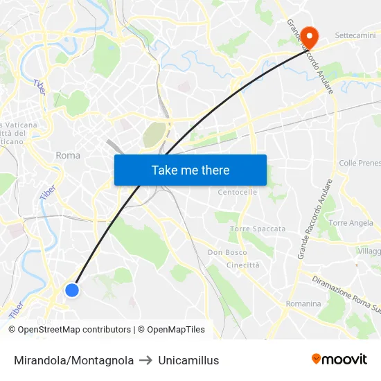 Mirandola/Montagnola to Unicamillus map