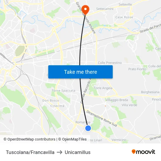Tuscolana/Francavilla to Unicamillus map