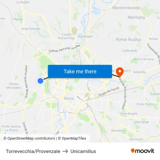 Torrevecchia/Provenzale to Unicamillus map