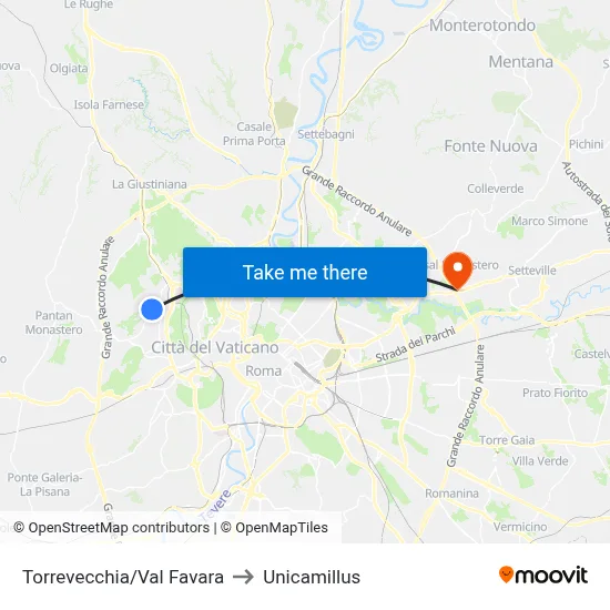 Torrevecchia/Val Favara to Unicamillus map