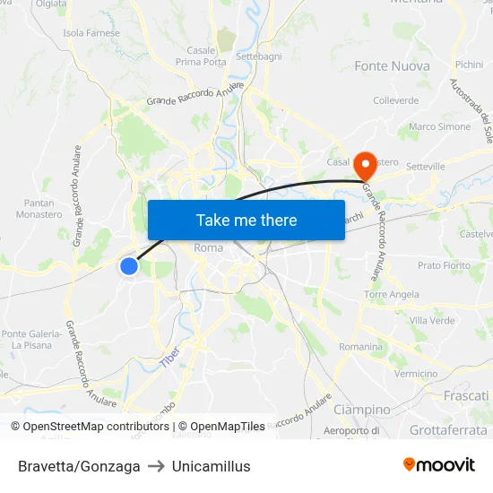 Bravetta/Gonzaga to Unicamillus map