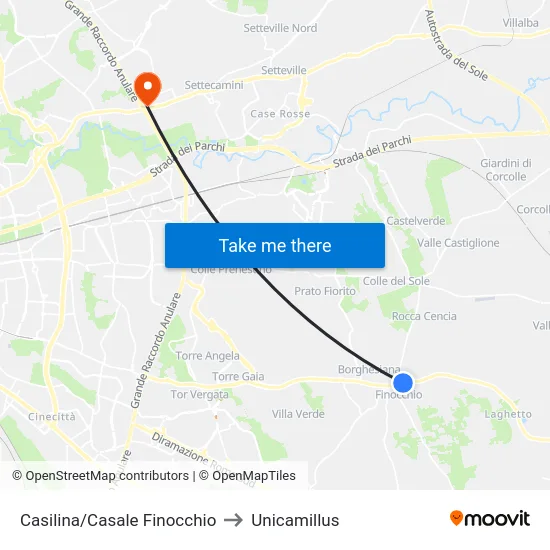 Casilina/Casale Finocchio to Unicamillus map