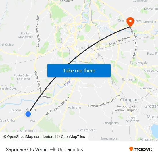 Saponara/Itc Verne to Unicamillus map