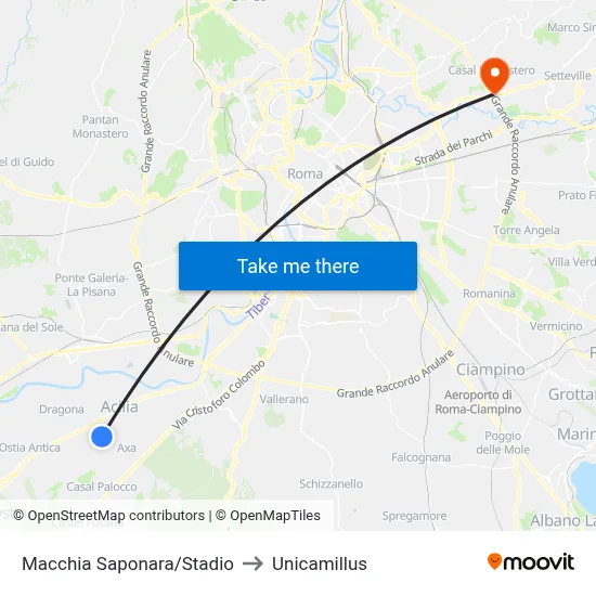 Macchia Saponara/Stadium to Unicamillus map
