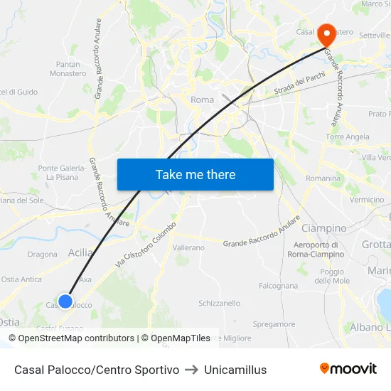 Casal Palocco/Sports Center to Unicamillus map