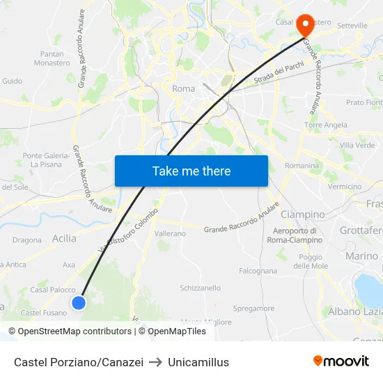 Castel Porziano/Canazei to Unicamillus map
