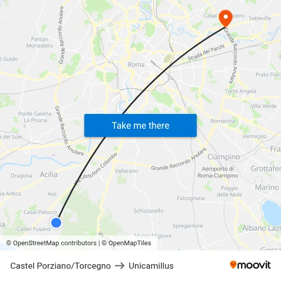 Castel Porziano/Torcegno to Unicamillus map