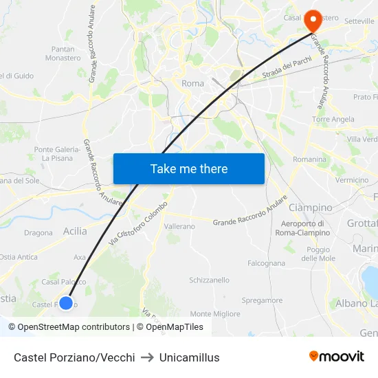 Castel Porziano/Vecchi to Unicamillus map