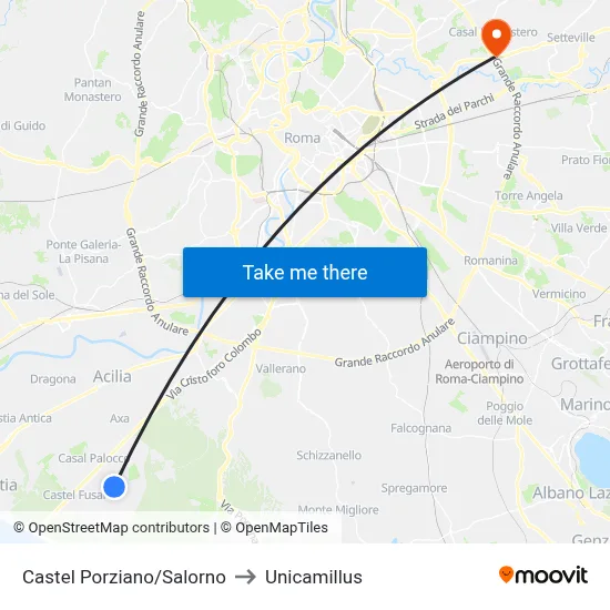 Castel Porziano/Salorno to Unicamillus map
