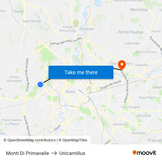 Primavalle Hills to Unicamillus map