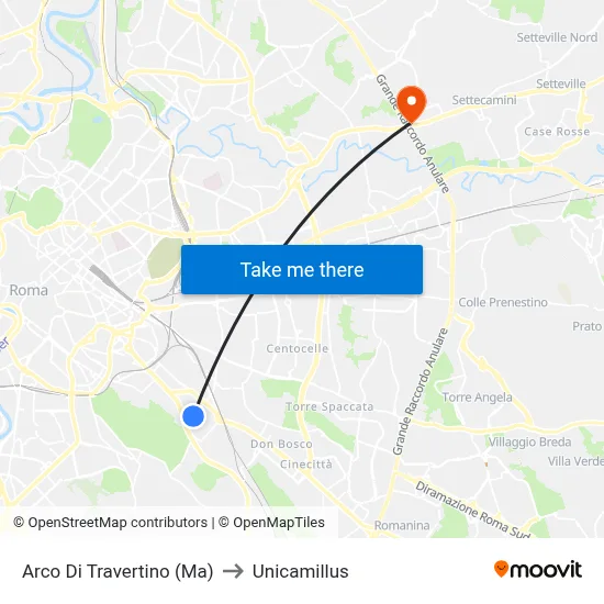 Arco Di Travertino (Metro A) to Unicamillus map