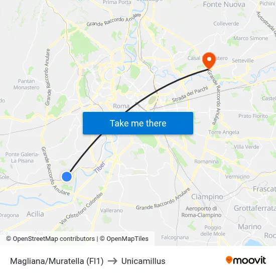 Magliana/Muratella (Fl1) to Unicamillus map