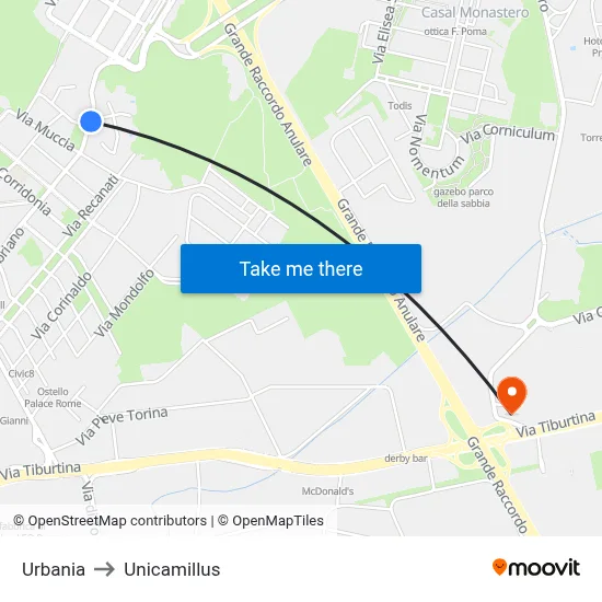 Urbania to Unicamillus map