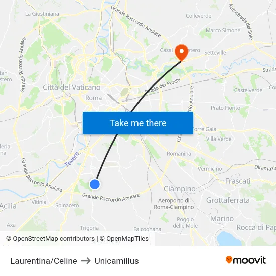 Laurentina/Celine to Unicamillus map