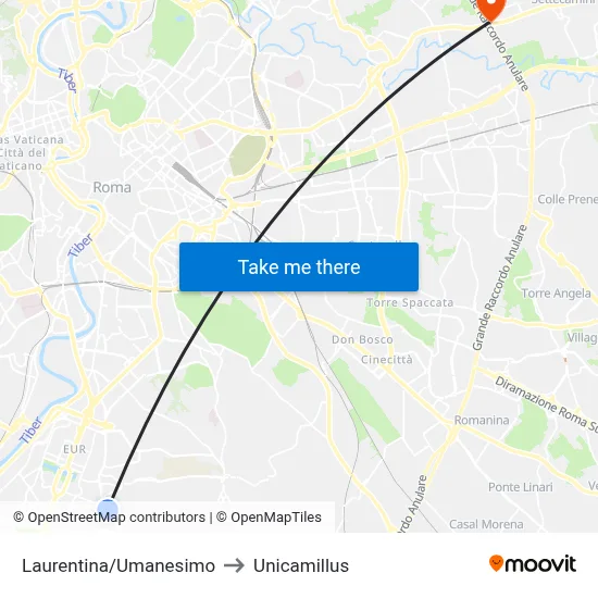 Laurentina/Umanesimo to Unicamillus map