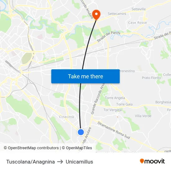 Tuscolana/Anagnina to Unicamillus map