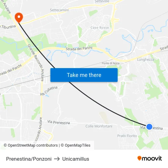 Prenestina/Ponzoni to Unicamillus map