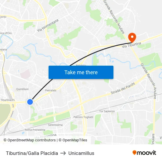 Tiburtina/Galla Placidia to Unicamillus map