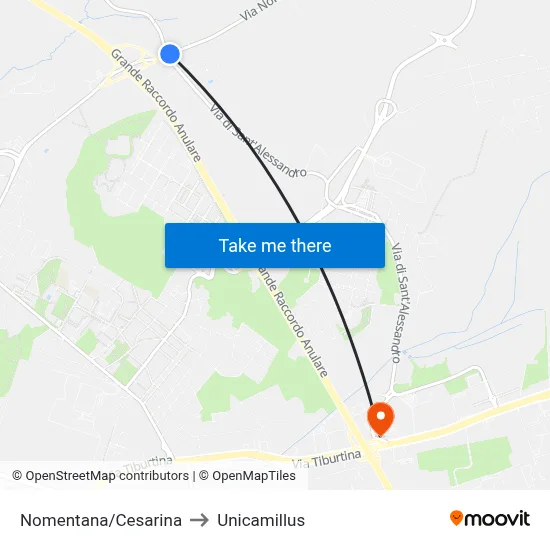 Nomentana/Cesarina to Unicamillus map