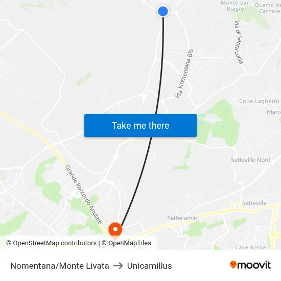 Nomentana/Monte Livata to Unicamillus map
