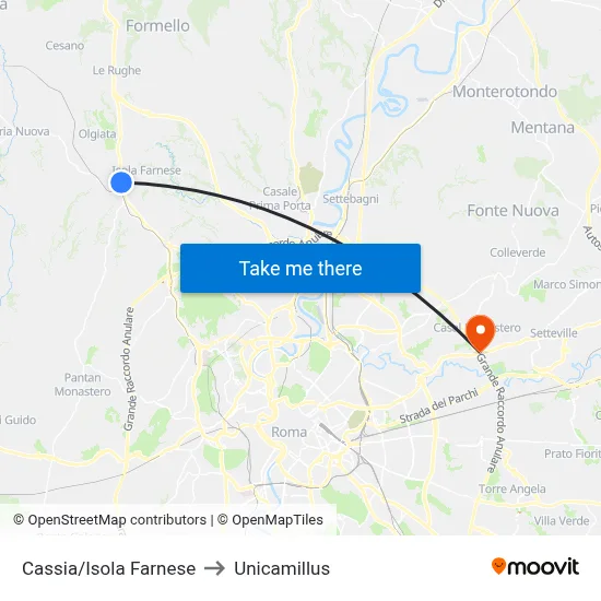Cassia/Isola Farnese to Unicamillus map