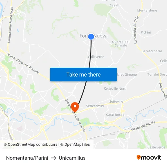 Nomentana/Parini to Unicamillus map