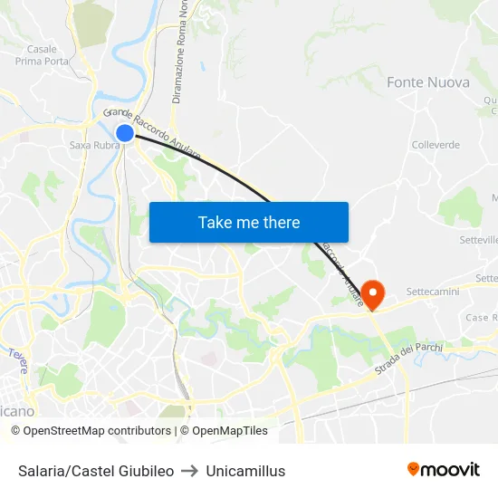 Salaria/Castel Giubileo to Unicamillus map
