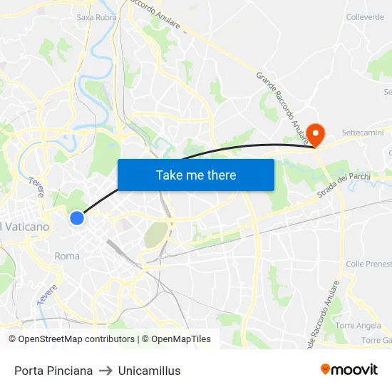 Porta Pinciana to Unicamillus map