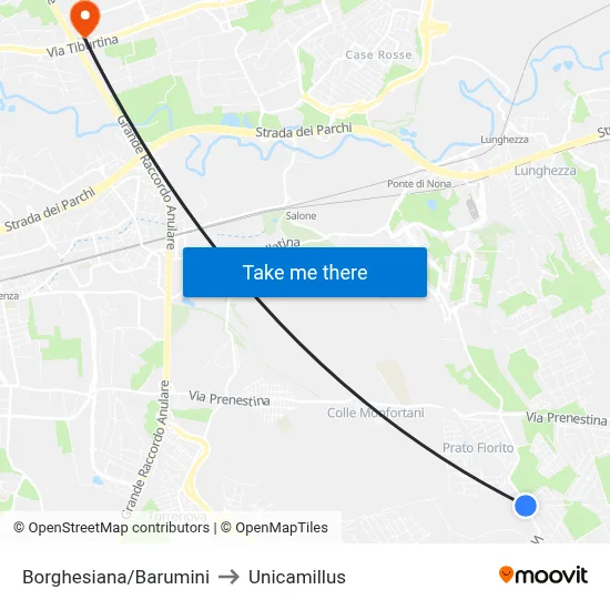 Borghesiana/Barumini to Unicamillus map