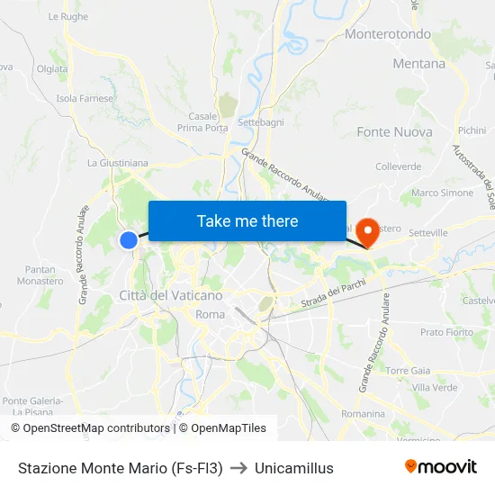 Monte Mario Station (FS-FL3) to Unicamillus map