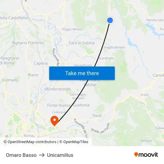 Ornaro Basso to Unicamillus map