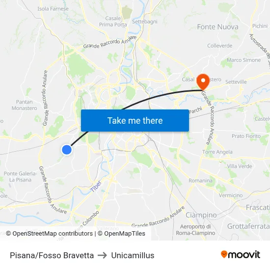 Pisana/Fosso Bravetta to Unicamillus map