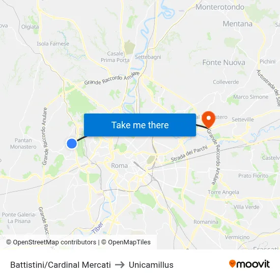Battistini/Cardinal Mercati to Unicamillus map
